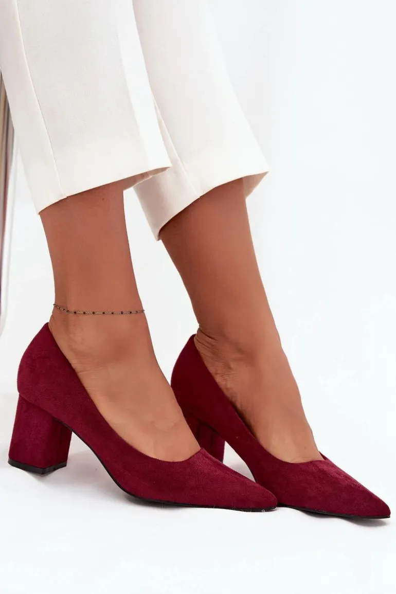 Czółenka Damskie Ze Szpiczastymi Noskami Na Słupku Bordowe Pavira