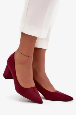 Czółenka Damskie Ze Szpiczastymi Noskami Na Słupku Bordowe Pavira