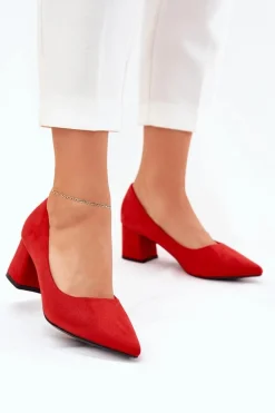 Czółenka Damskie Ze Szpiczastymi Noskami Na Słupku Czerwone Merinette