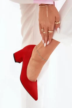 Czółenka Damskie Ze Szpiczastymi Noskami Na Słupku Czerwone Merinette