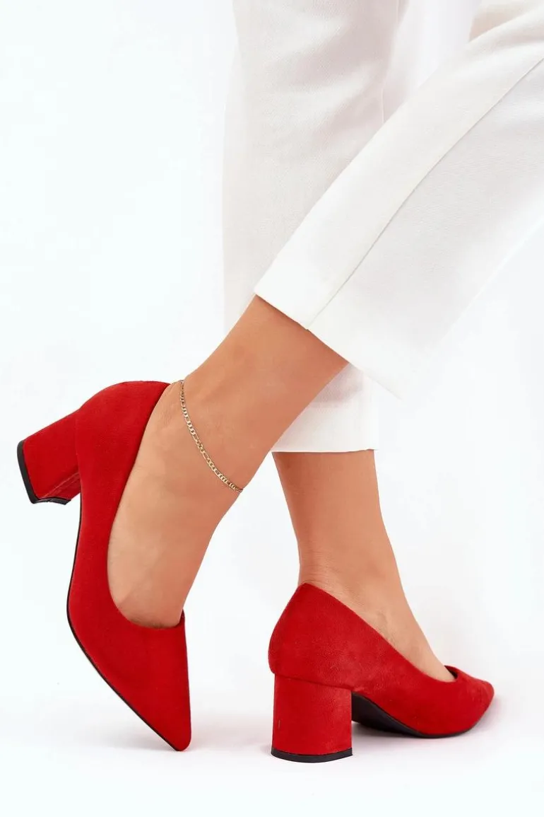 Czółenka Damskie Ze Szpiczastymi Noskami Na Słupku Czerwone Merinette