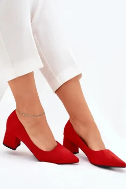 Czółenka Damskie Ze Szpiczastymi Noskami Na Słupku Czerwone Merinette