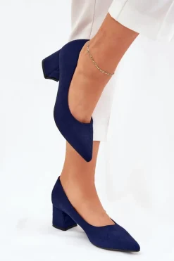 Czółenka Damskie Ze Szpiczastymi Noskami Na Słupku Granatowe Merinette