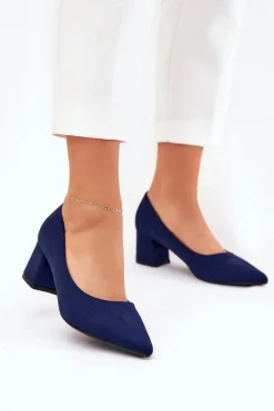 Czółenka Damskie Ze Szpiczastymi Noskami Na Słupku Granatowe Merinette