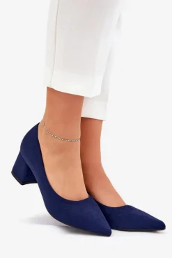 Czółenka Damskie Ze Szpiczastymi Noskami Na Słupku Granatowe Merinette