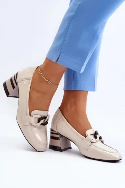 Czółenka Lakierowane Z Łańcuchem Beżowe Paliotte