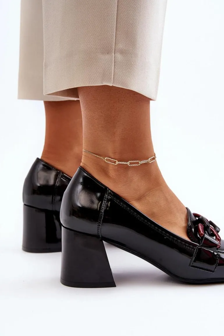 Czółenka Lakierowane Z Łańcuchem Czarne Paliotte