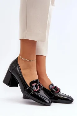 Czółenka Lakierowane Z Łańcuchem Czarne Paliotte