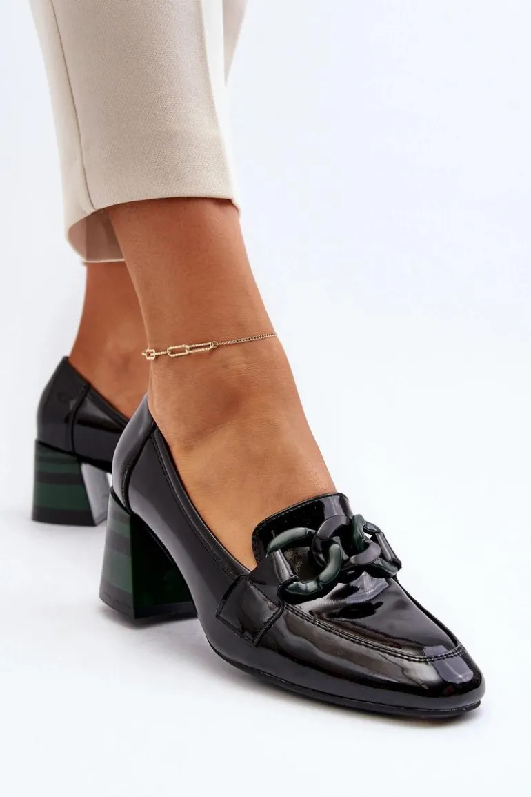 Czółenka Lakierowane Z Łańcuchem Czarne Paliotte