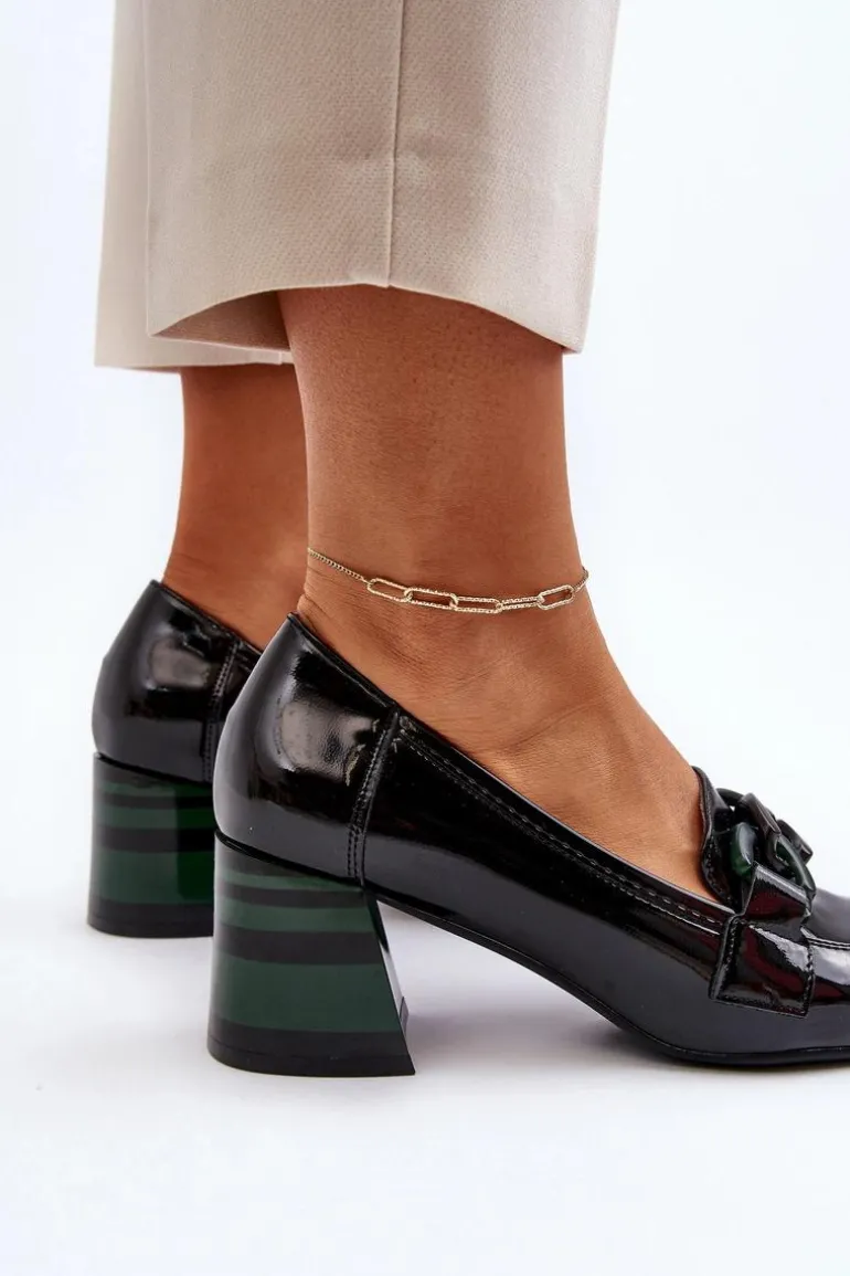 Czółenka Lakierowane Z Łańcuchem Czarne Paliotte