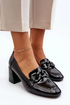 Czółenka Lakierowane Z Łańcuchem Czarne Paliotte