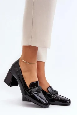 Czółenka Lakierowane Z Ozdobą Czarne Samassa