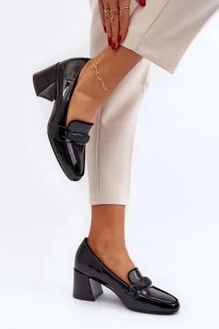 Czółenka Lakierowane Z Ozdobą Czarne Samassa