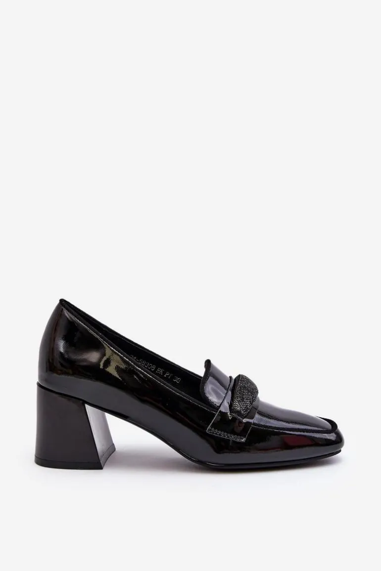 Czółenka Lakierowane Z Ozdobą Czarne Samassa