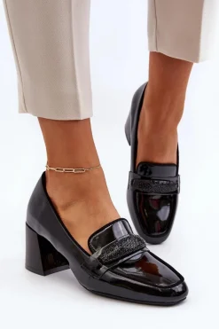 Czółenka Lakierowane Z Ozdobą Czarne Samassa