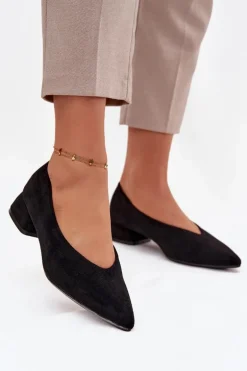 Czółenka Na Klocku Z Eko Zamsz Czarne Karielle