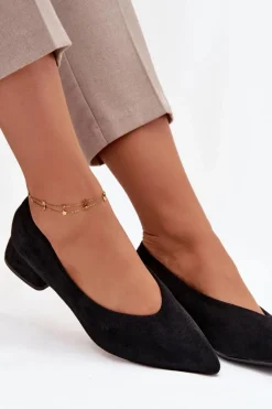 Czółenka Na Klocku Z Eko Zamsz Czarne Karielle