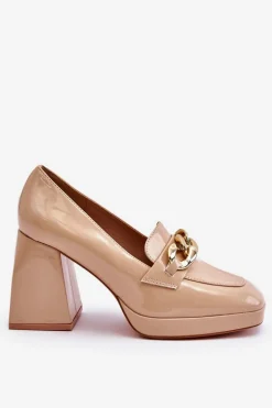 Czółenka Na Masywnym Obcasie Beżowe Nataly