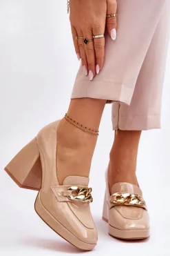 Czółenka Na Masywnym Obcasie Beżowe Nataly