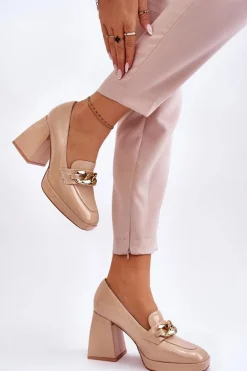 Czółenka Na Masywnym Obcasie Beżowe Nataly