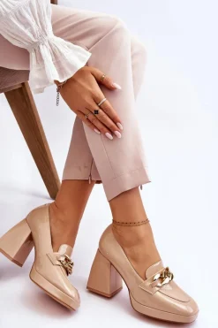 Czółenka Na Masywnym Obcasie Beżowe Nataly