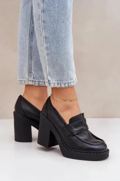 Czółenka Na Masywnym Słupku Z Eko Skóry Czarne Eminza