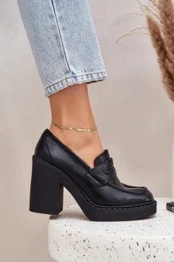 Czółenka Na Masywnym Słupku Z Eko Skóry Czarne Eminza