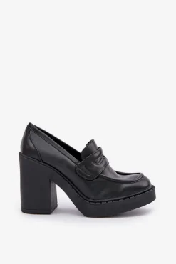 Czółenka Na Masywnym Słupku Z Eko Skóry Czarne Eminza