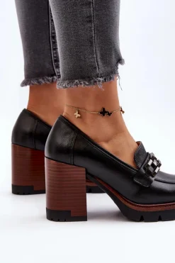 Czółenka Na Masywnym Słupku Z Ozdobą Czarne Oradna