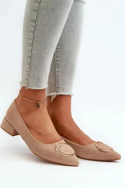 Czółenka Na Niskim Obcasie Z Eko Zamszu S.Barski KV27-037 Beżowe