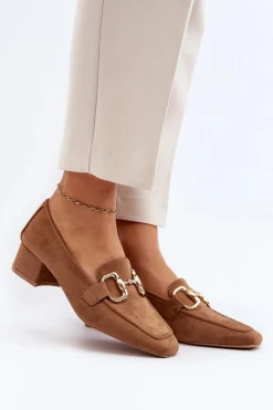 Czółenka Na Niskim Obcasie Klocku Z Ozdobą Camel Dolvira