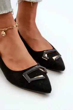 Czółenka Na Niskim Obcasie Z Ozdobą Eko Zamszowe S.Barski KV27-034 Czarne