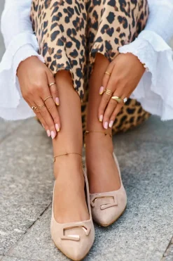 Czółenka Na Niskim Obcasie Z Ozdobą Eko Zamszowe S.Barski KV27-034 Beżowe