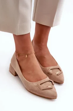 Czółenka Na Niskim Obcasie Z Ozdobą Eko Zamszowe S.Barski KV27-034 Beżowe