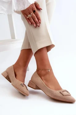 Czółenka Na Niskim Obcasie Z Ozdobą Eko Zamszowe S.Barski KV27-034 Beżowe