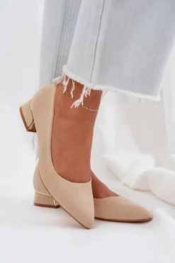 Czółenka Na Niskim Obcasie I Szpiczastymi Noskami Beżowe Terilara
