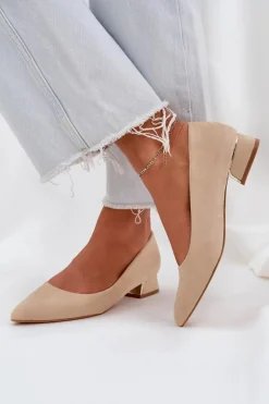 Czółenka Na Niskim Obcasie I Szpiczastymi Noskami Beżowe Terilara