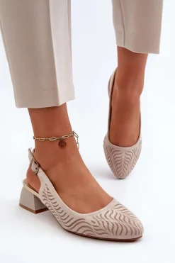 Czółenka Na Obcasie Klocku Beżowe Gemifa