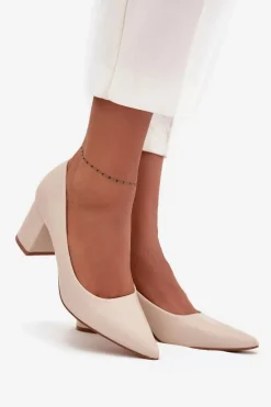 Czółenka Na Słupkowym Obcasie Ze Szpiczastymi Noskami Jasnobeżowe Ryvessa