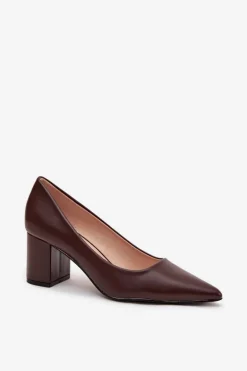 Czółenka Na Słupkowym Obcasie Ze Szpiczastymi Noskami Czekoladowe Ryvessa
