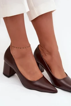 Czółenka Na Słupkowym Obcasie Ze Szpiczastymi Noskami Czekoladowe Ryvessa