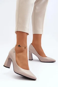 Czółenka Na Słupku Eko Skóra Szare Giseleni