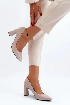 Czółenka Na Słupku Eko Skóra Szare Giseleni