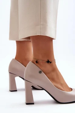 Czółenka Na Słupku Eko Skóra Szare Giseleni