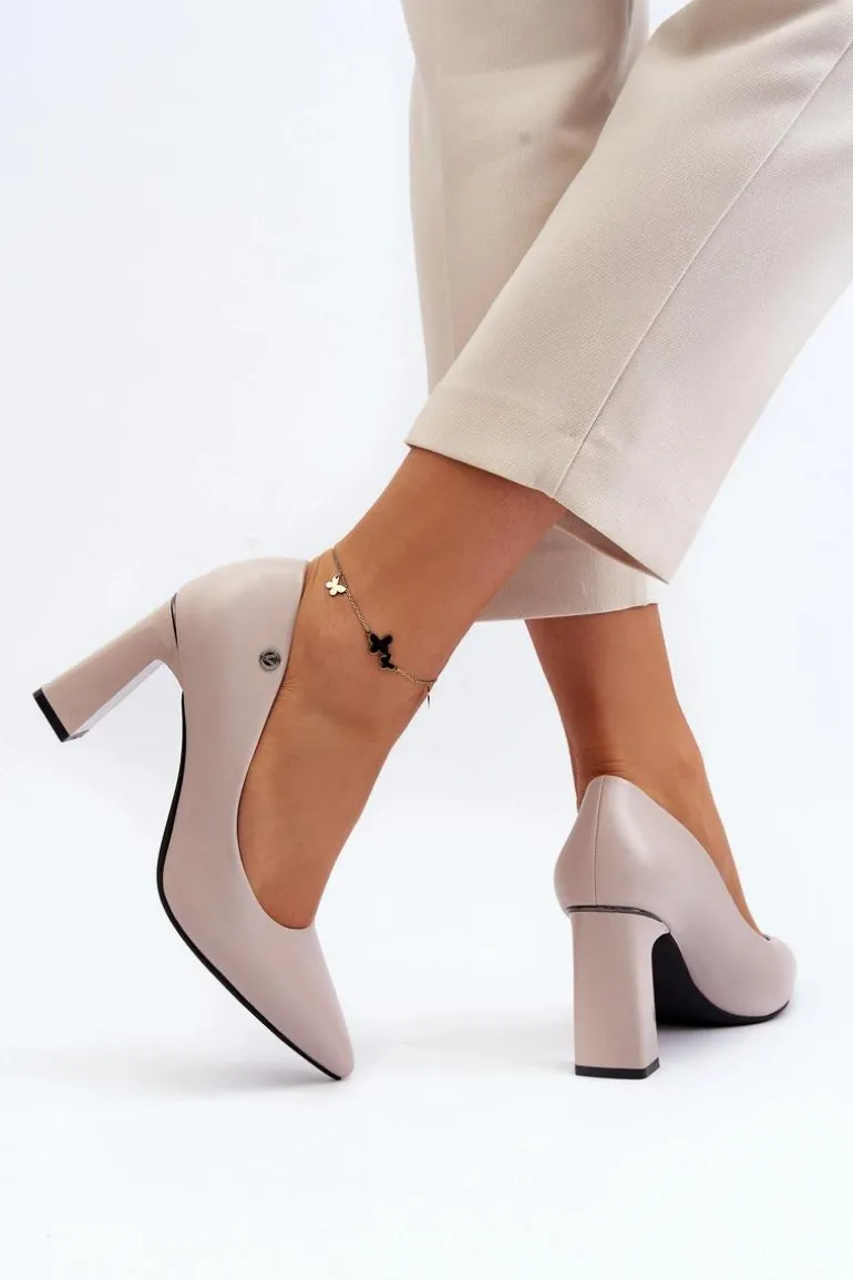 Czółenka Na Słupku Eko Skóra Szare Giseleni