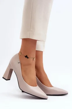 Czółenka Na Słupku Eko Skóra Szare Giseleni