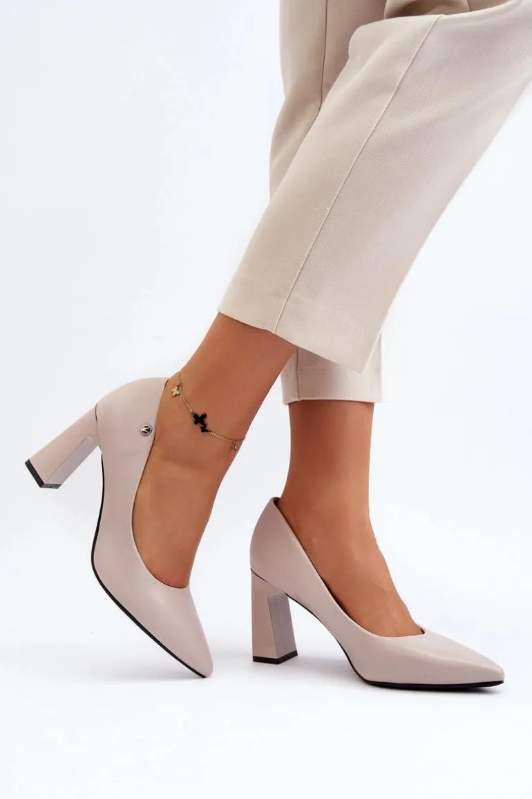 Czółenka Na Słupku Eko Skóra Szare Giseleni