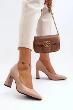 Czółenka Na Słupku Eko Skóra Beżowe Giseleni