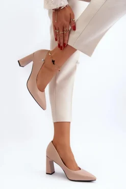 Czółenka Na Słupku Eko Skóra Beżowe Giseleni