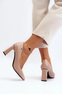 Czółenka Na Słupku Eko Skóra Beżowe Giseleni